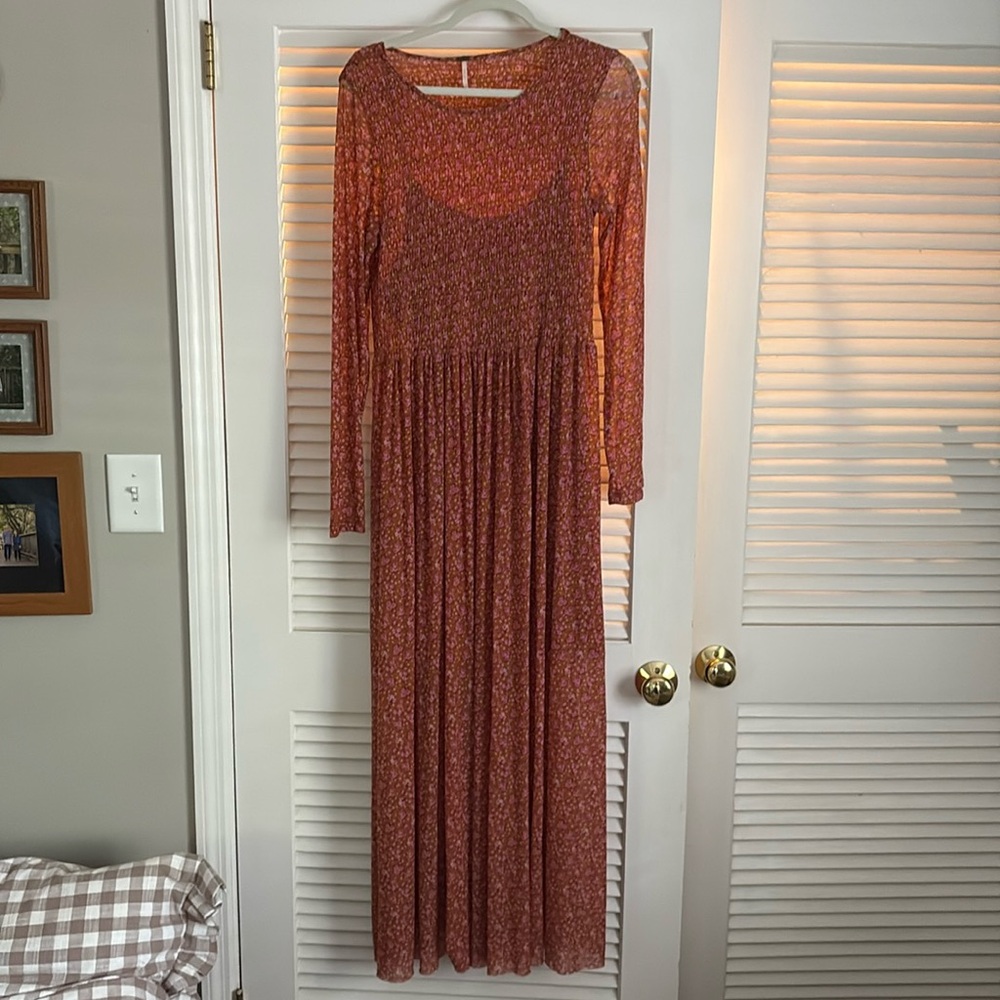 Free people sheer maxi dress with built in adjustable straps